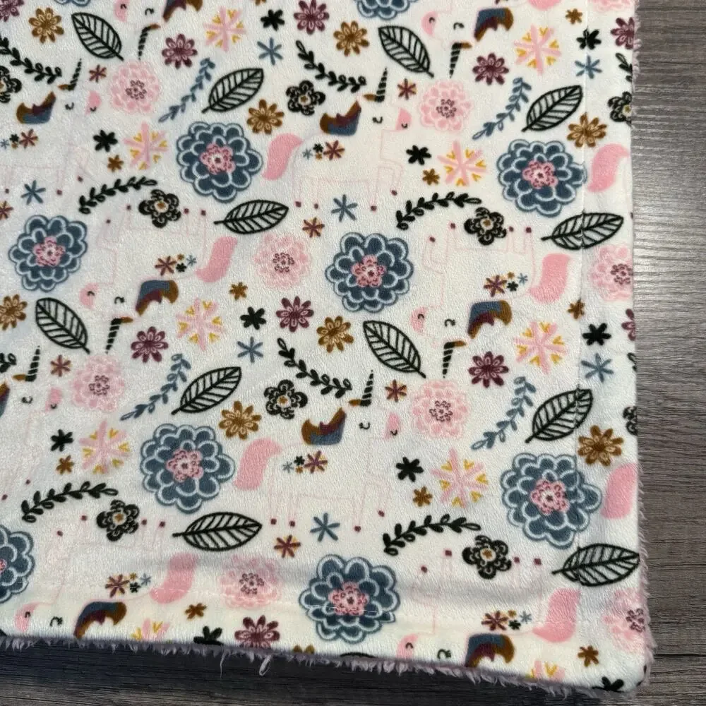 Chick Pea Baby Security Blanket Pink Floral Leaf Flowers Blue Unicorns Lovey